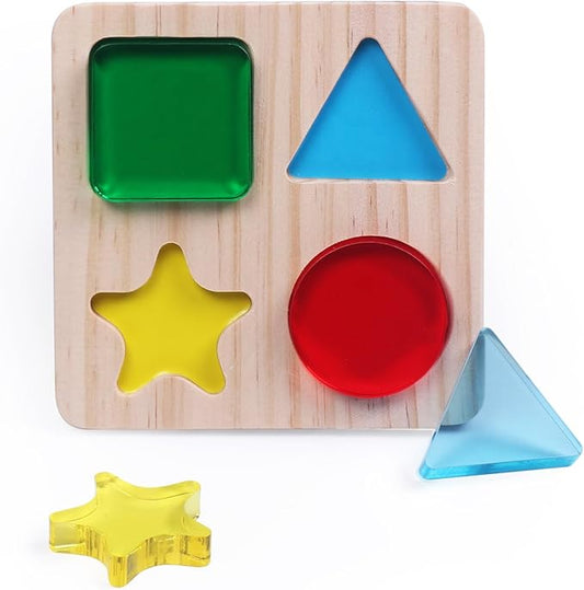 Wooden Acrylic Sorting Stacking Toys, Shape Color Recognition Blocks Matching Puzzle,Fine Motor Skill Educational Preschool Learning Board Game,Early Childhood Development Puzzle Toys for Kids