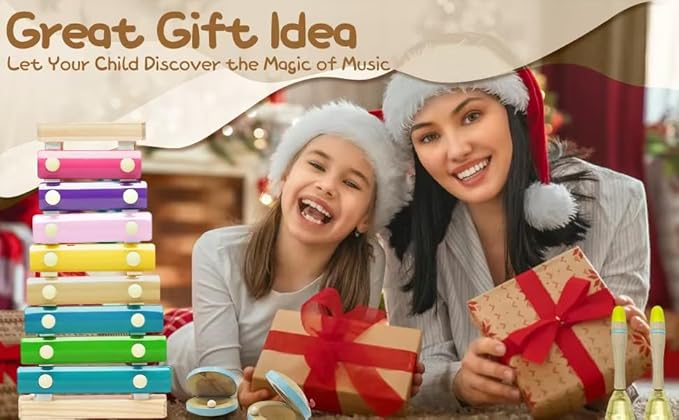 15Pcs Musical Toys for Toddlers 1-3, Baby Musical Instruments Set, Wooden Montessori Toys Percussion, Birthday Gifts for 1 2 3 Year Old Kids Boy Girls