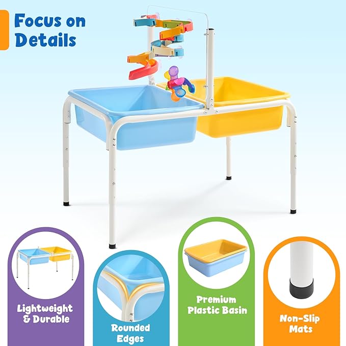 FUNLIO Toddler Sensory Table, Height Adjustable Sand and Water Table for Kids 3-6 Years, 4 in 1 Toddler Water Table with 2 Storage Bins, Acrylic Board & 16 Accessory Pieces, Indoor and Outdoor Play