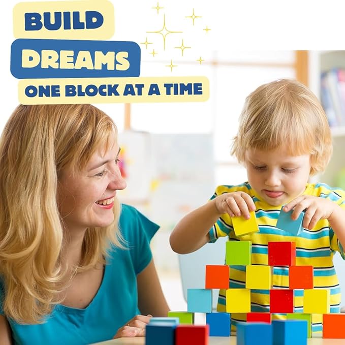 Pidoko Kids Building Blocks for Toddlers 1-3, 100 Pcs Wooden Blocks - Includes Storage Bucket and Shape Sorter Lid - Montessori Wood Block Gifts For Preschool Boys & Girls