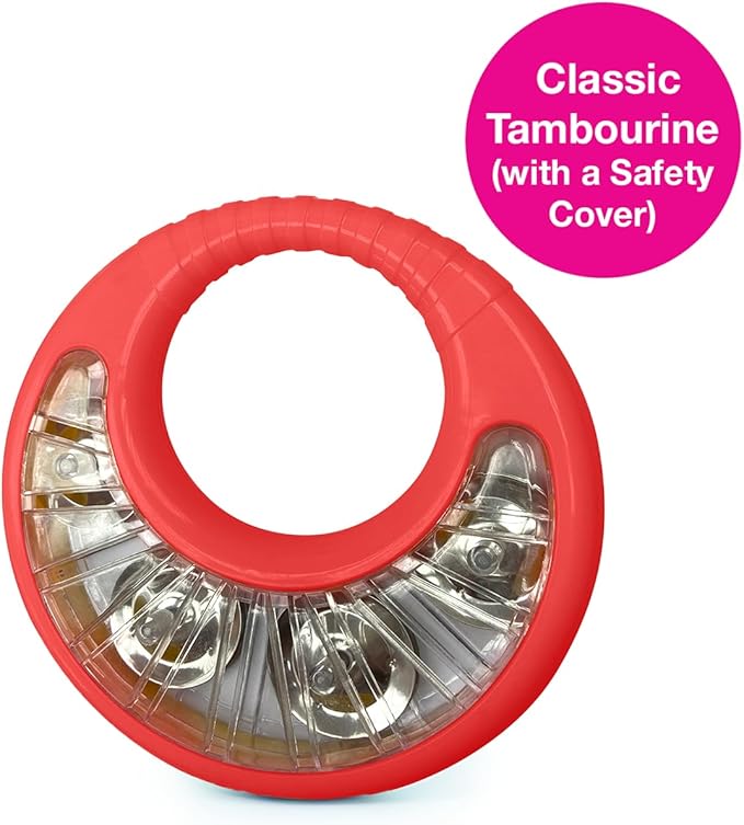 Edushape Classic Tambourine for Kids, Red - Percussion Musical Instrument Baby Tambourine for Toddlers 1-3, Kids Tambourine Fun Tummy Time, Fine Motor, Auditory and Visual Sensory Development