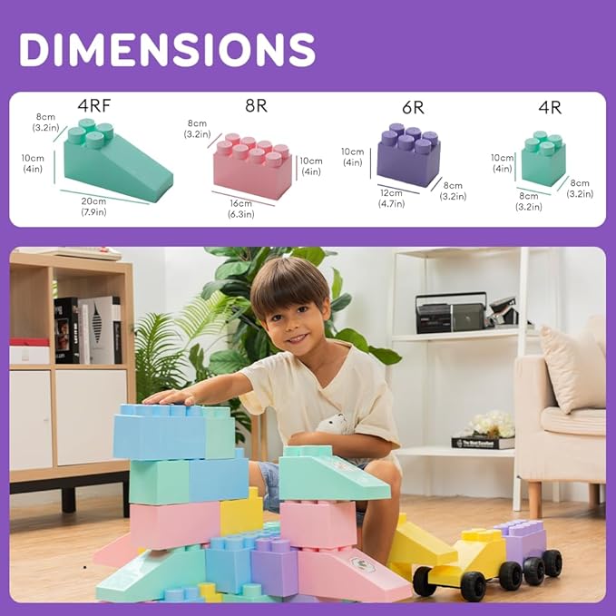 PLATPORTS 48-Piece Jumbo Big Blocks for Kids Ages 2–8 – Giant XL Large Plastic Building Blocks, Indoor/Outdoor Construction Play Set