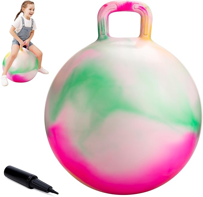 ZOOJOY Hopper Ball for Kids, Clouds Hopping Toys, 20 Inch Bouncy Ball with Handle for Boys Girls Aged 6-12, Inflatable Bounce Hopper Toy with Pump