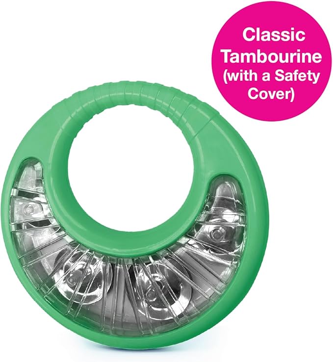 Edushape Classic Tambourine for Kids, Green - Percussion Musical Instrument Baby Tambourine for Toddlers 1-3, Kids Tambourine Fun Tummy Time, Fine Motor, Auditory and Visual Sensory Development