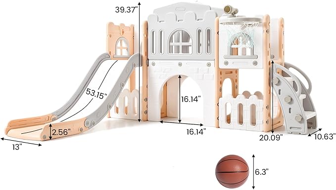 8 in 1 Toddler Slide Playset, Toddler Indoor Playground for Kids 1-3, Baby Outdoor Indoor Playset with Slide, Climber, Tunnel, Basketball Hoop, Toy Storage and Telescope for Toddlers Age 1-3