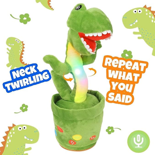 Hopearl Glowing Dancing Dinosaur Repeats What You Say - Talking T-Rex Wriggle Singing Mimicking Twisting Light Up Interactive Animated Speaking Plush Toy - Gifts for Kids, Green, 13''