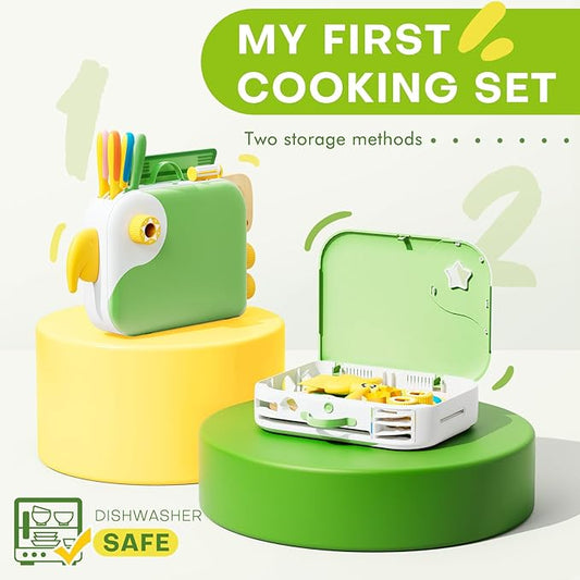 Toddler Cooking Set with Storage Box-Kids Kitchen Set,Safe PP Material Montessori Kitchen Tools for Real Cooking,Dishwasher Safe,Fun Bird-Shaped Organizer Toddler Knife Set