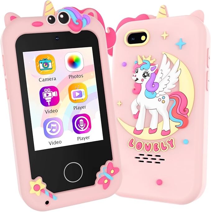 Kids Smart Phone Toy for Girls, Educational Touchscreen Toddler Phone for 3-8 Years Kids, Pretend Play Phone with Dual Camera, Music, 31 Games, ABC Learning & Habit Reminder, Girls Birthday Gift