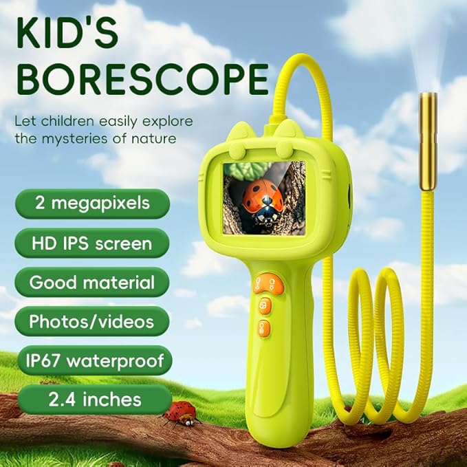 Borescope Camera with Light for Kids | STEM Science Educational Toy for 4 5 6 7 8 9 10 12 Years Old Boys & Girls | Birthday Gift for Outdoor Adventures & Nature Discovery (Yellow)