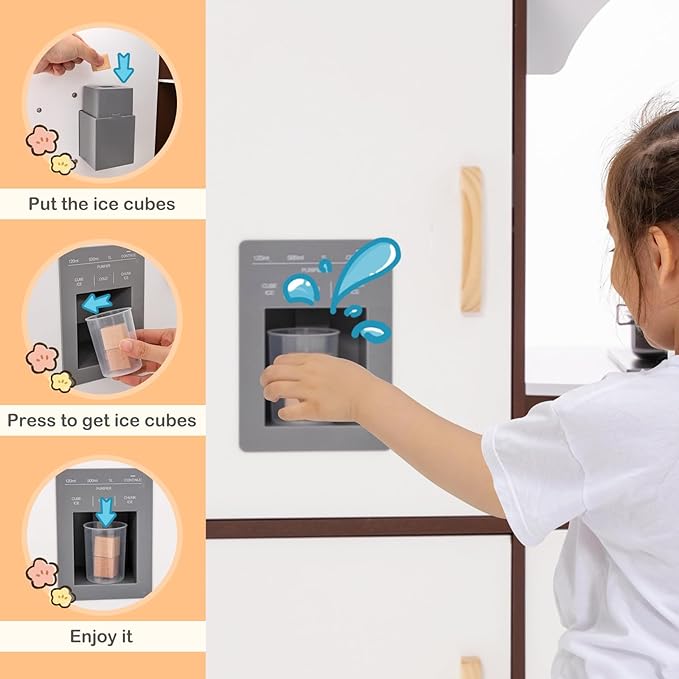 HONEY JOY Corner Kids Kitchen Playset, Ultimate Wooden Play Kitchen for Toddlers, Washing Machine, Ice Maker, Sink, Microwave, Little Chef Pretend Play Toy Kitchen Set, Gift for Boys Girls, Espresso