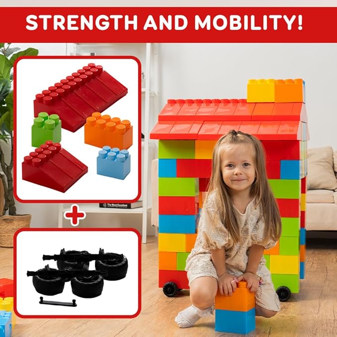PLATPORTS 86-Piece Jumbo Big Blocks Set – Giant XL Large Building Blocks for Kids Ages 2–8, Durable Plastic Construction Set for Indoor & Outdoor Play