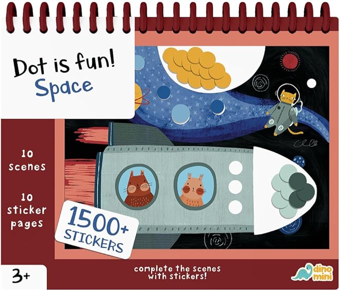 DINO MINI Dot is Fun! - Imaginative Paint by Sticker Kit for Kids - Dot Art Sticker Book for Toddlers 3-5 - Stocking Stuffers for Kids - Sticker Art Book for Toddlers (Space)