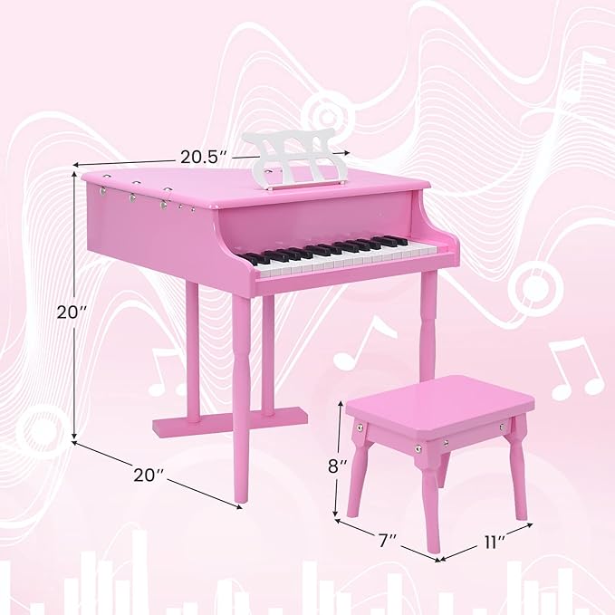 30-Key Kids Piano Keyboard, Mini Grand Piano for 3 Years+, Toddler Musical Instrument with Stool & Removable Music Stand, Wooden Baby Music Toys Gifts for Beginners, Girls & Boys