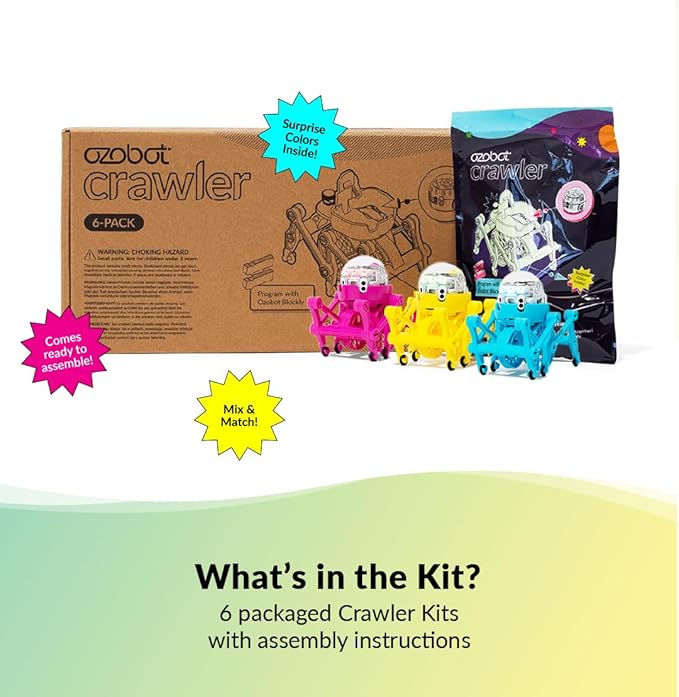 Ozobot Crawler for Evo Robot, Interactive Programming Accessory, Enhances STEM Education, Develops Critical Thinking, Ideal for Kids Ages 8 to 13, Surprise Colors, 6 Kits, Evo Required Not Included