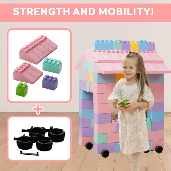 PLATPORTS 86-Piece Pastel Jumbo Big Blocks – Giant XL Pastel Building Blocks for Kids Ages 2–8, Large Plastic Construction Set for Indoor & Outdoor Play