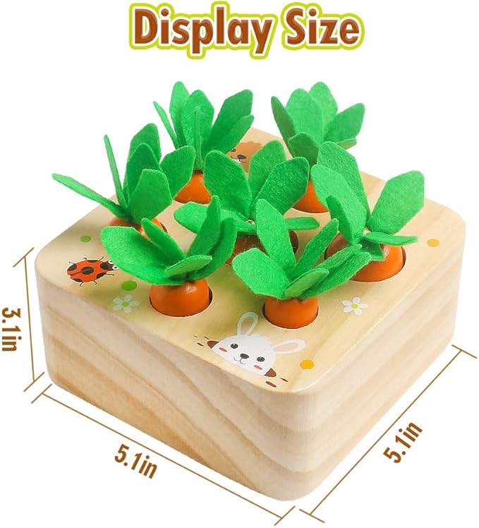 Skrtuan Montessori Toys for Babies 36 Months, Wooden Toys for 3 4 5 Year Old Toddlers, Educational Carrot Harvest Shape Sorting Matching Puzzle, Developmental Birthday Gifts for Boys and Girls