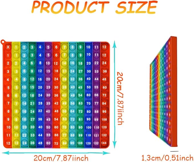 Multiplication Rainbow Pop Fidget Math Learning Toy, Multiplication Table Educational Game, 12x12multiplication pop Multiplication Exercise Educational Math Game Board Abacus for Kids Math