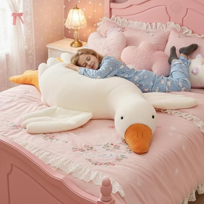 Giant Plush Goose Body Pillow, 75 inch Soft White Swan Stuffed Animal, Hugging Cushion for Kids and Adults! Great Gift