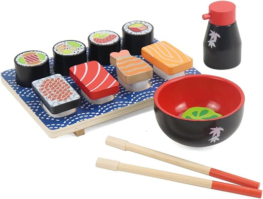 Sushi Slicing Play Food Set, Wooden Pretend Play Kitchen Toys for Kids 3+, Sushi Food Play Learning Toy for Girls Boys