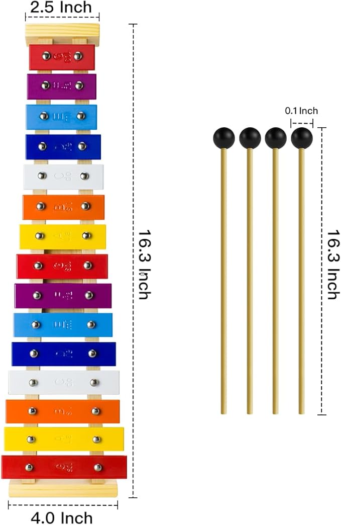 CeleMoon 15 Tone Natural Wooden Xylophone for Adults Kids Toddler with Multi-Colored Metal Bars, Music Instrument Gifts Toys for Preschool Educational Learning