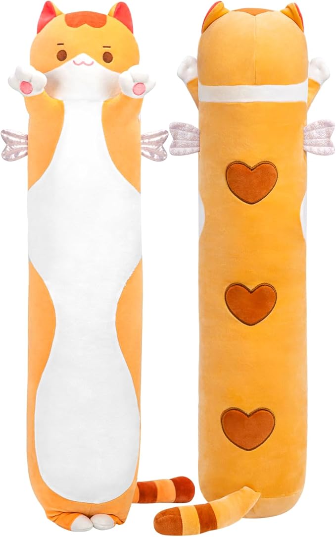 Mewaii Long Cat Plush 5 Sizes, 120% Extra Filling Giant Plushness Kids Body Pillow, Kawaii Cute Brown Cat Stuffed Animals Plushies, Big Long Body Pillow Cat Plush Gift for Girls 20”