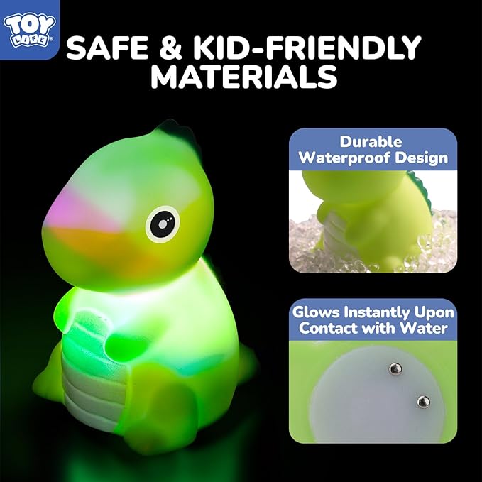 TOY Life 6 PCS Dinosaur Light Up Bath Toys for Kids Ages 4-8, No Hole Glow Bath Toys for Kids, Baby Toddler Bath-Time Christmas Birthday Gifts for Grandkids, Boys, Ideal for Shower, Bathtub, Pool