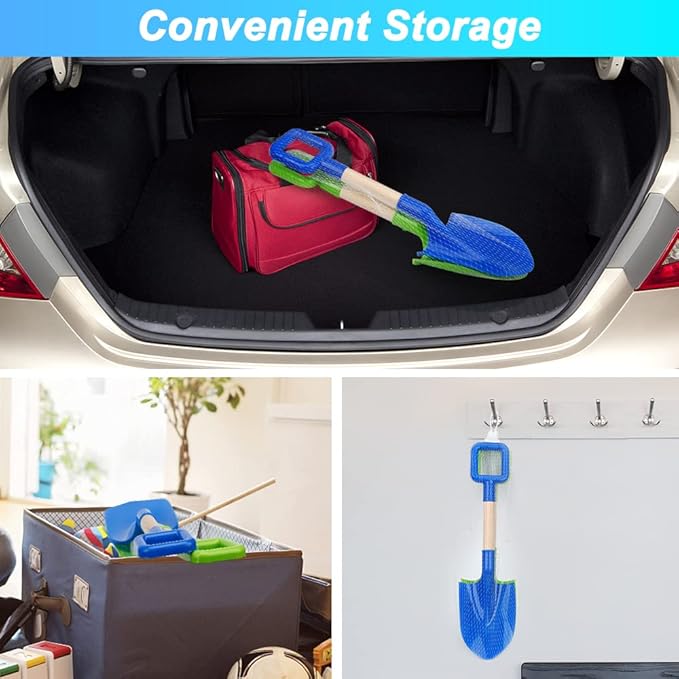 Dilabnba Beach Sand Toys Shovels for Kids Adults, 16inch/40cm Toddler Garden Beach Sand Spade Shovels for Digging Snow, Plastic Garden Sandbox Toy Set with Long Wooden Handled(2PCS)