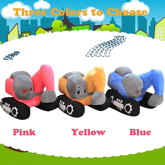 ELAINREN Simulation Pink Excavator Plush Toy Cool Digger Stuffed Gifts for Girls Cartoon Construction Truck Plushie Car Gifts/26x23cm