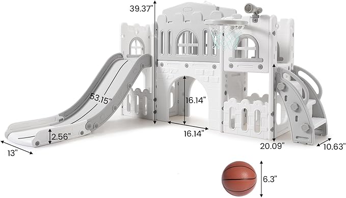 8 in 1 Toddler Indoor Playground With Slide, Basketball Hoop, Climber, Crawling Tunnel, Telescope, and Toy Storage - Kids Outdoor Playset for Ages 1-3