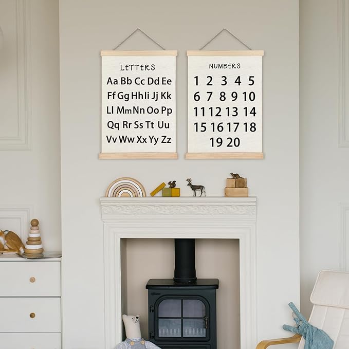 Supwhd Classroom Wall Decor, Numbers and Alphabet Educational Wall Art Poster, Alphabet ABC Numbers from 1 to 20 Poster Wall Decor for Toddler Kids Room Playroom Classroom, 12x16 Set of 2（Black）