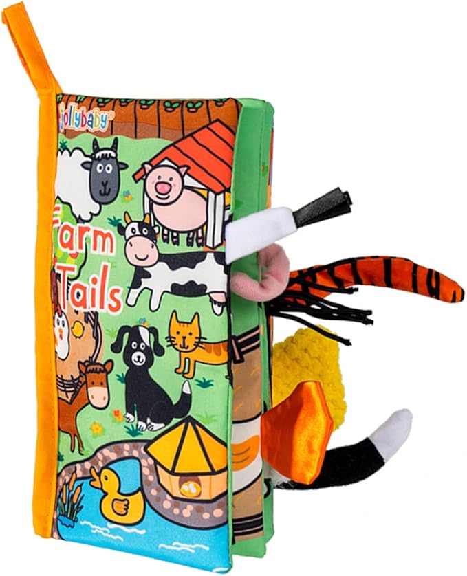HECCEI Baby Cloth Books Soft Baby Book 0-6 Months Crinkle Books with Tail Touch and Feel Sensory Toys for Infant Tummy Time for 3 Months+, Farm Tails