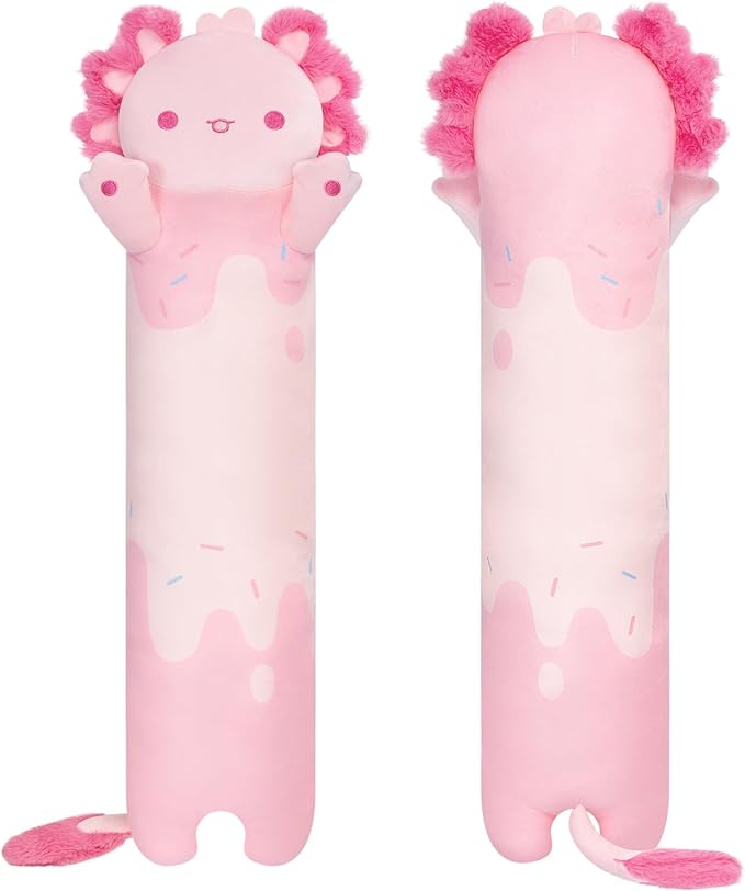 Mewaii Long Axolotl Plush 5 Sizes, 120% Extra Filling Giant Plushness Kids Body Pillow, Kawaii Cute Pink Axolotl Stuffed Animals Plushies, Big Long Body Pillow Cat Plush Gift for Girls 20”
