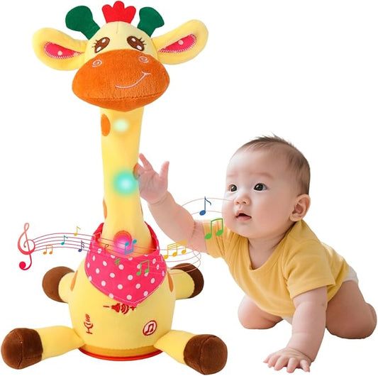 JISONCASE Christmas Talking Dancing Giraffe Baby Toy, Adjustable Volume Tummy Time Toy Repeating What You Say, Singing Mimicking Recording Sensory Education Gifts for Toddlers Boy Girls
