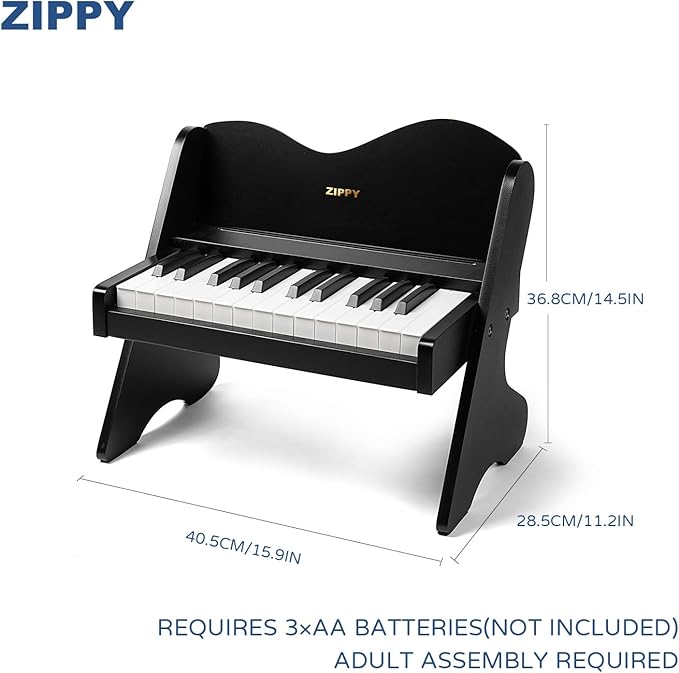 ZIPPY Kids Piano Keyboard, 25 Keys Digital Piano for Kids, Volume Adjustable, Mini Music Educational Instrument Toy, Wood Toy for Toddlers Girls Boys (Black)