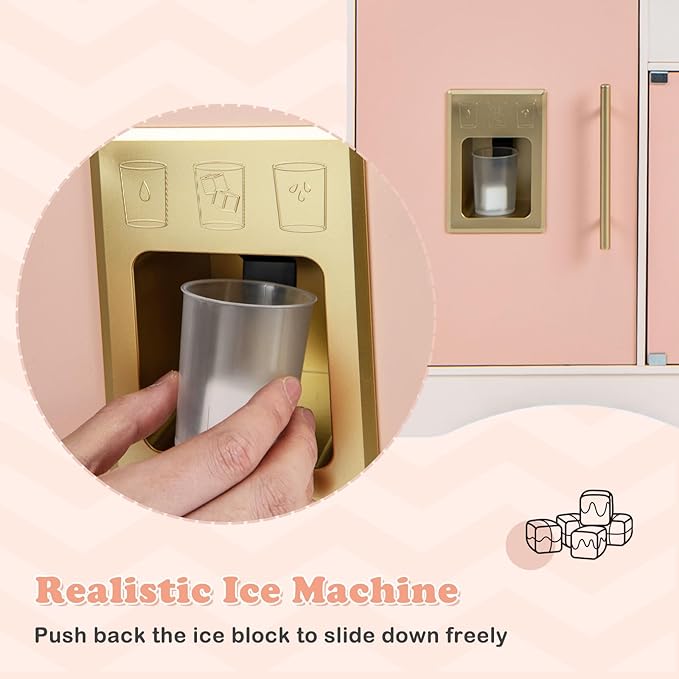 INFANS Kids Kitchen Playset, Cooking Toy Kitchen Set with Coffee Machine Stove Removable Sink Microwave Storage Cabinet, Simulation Wooden Play Kitchen for Toddler Boys Girls