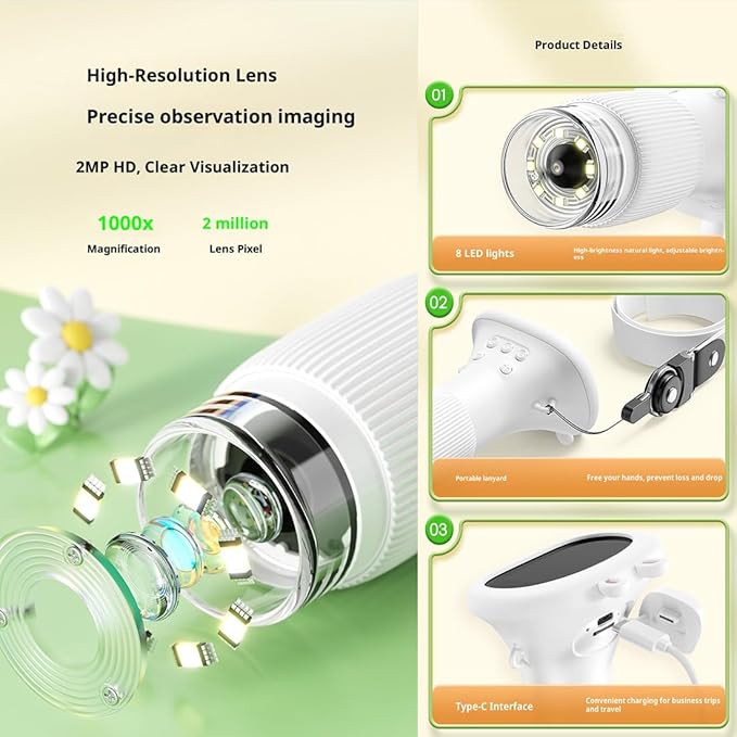 Lens Microscope Toy, Handheld Digital Microscopes, HD Pocket Portable Mini USB Microscopes Camera, 2" IPS Screen 1000X Microscope for Kids, Science Edu Fun Birthday Gifts Toys for Children (Brown)