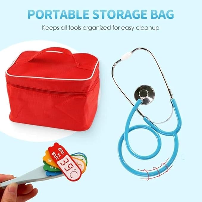 Wooden Doctor & Dentist Kit, Pretend Play Doctor Set, Wooden Doctors Playset with Medical Bag, Stethoscope, Syringe & Magnetic Thermometer, Educational Doctors Role-play Sets for Girls & Boys (styleA)