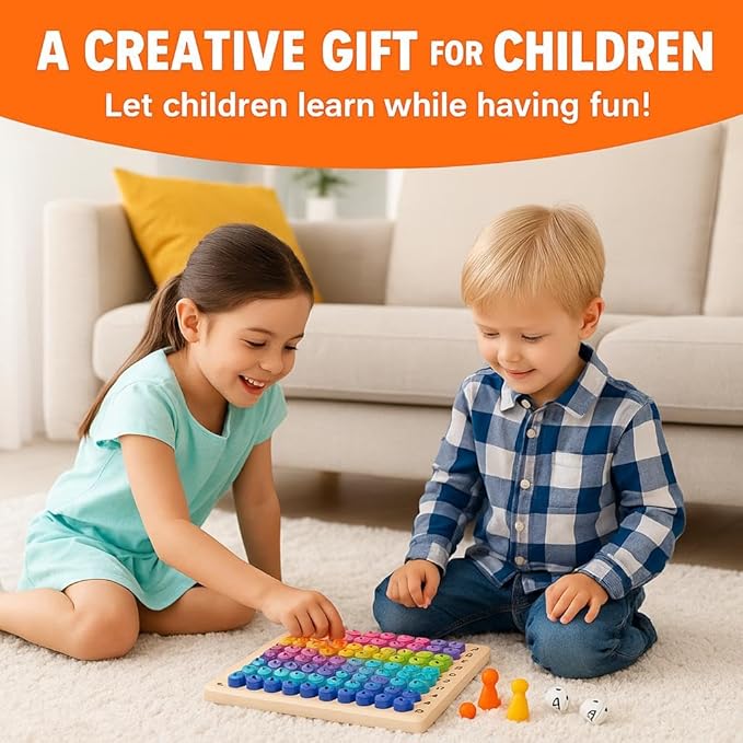 Wooden Montessori Multiplication Board Game – Math Educational Toy with Multiplication Table Chart – Montessori Math Manipulatives for Kids, Toddlers, Early Learning & Homeschool Classroom