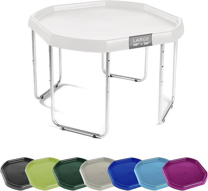 MEKA Large 38"x38" Tuff Tray Set White, Activity Sensory Tray Plus Stand Children, Outdoor Play Sand and Water Table for Toddlers and Kids, Toy Boys Girls