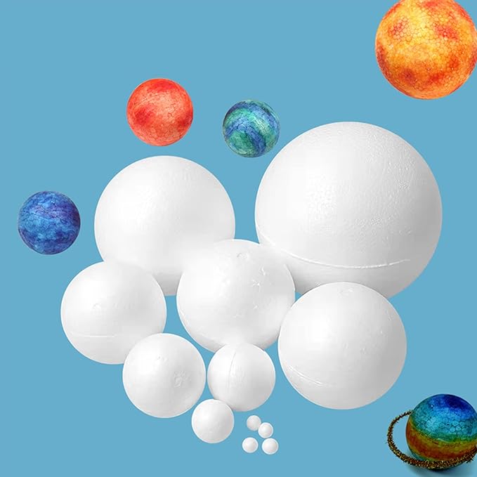 Acrice Solar System Model Kit for Kids Includes 14PCS Mixed Sized Foam Balls, 12PCS Bamboo Sticks, 12 Color Pigments, 2PCS Painting Brushes for School Science Projects and DIY Planet Handcraft
