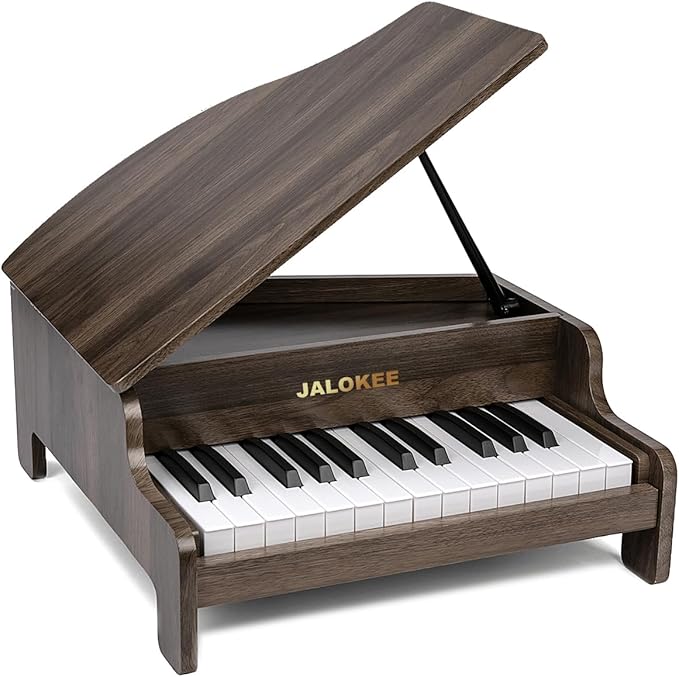 Kids Piano Keyboard, 25 Keys Grand Piano for Kids, Mini Music Educational Instrument Toy, Volume Adjustable, Wood Toy for Toddlers Girls Boys (Walnut)