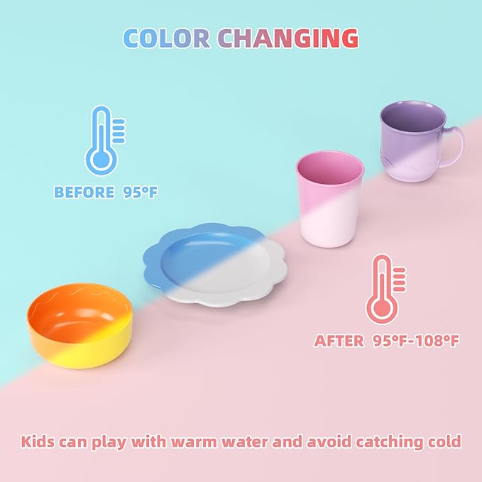 Doloowee Color Changing Kitchen Sink Toys,Electric Dishwasher Playing Toy Play Sink for Kids 3-5 with Running Water,Upgraded Faucet and Play Dishes,Pretend Play Kitchen Toys for Kids Boys Girls(Blue)