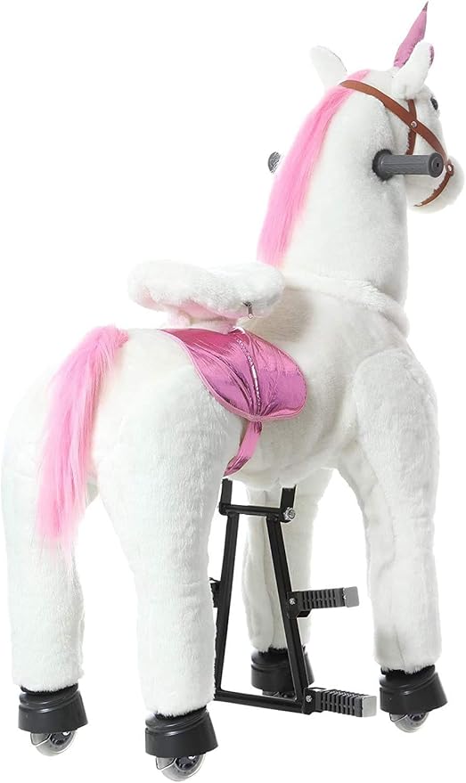 JoJoPooNy Ride on Unicorn Toys for Girls, Ride on Horse Riding Pony for Children 6-14 Years Old, Rideable Plush Walking Horse Animal with Wheels