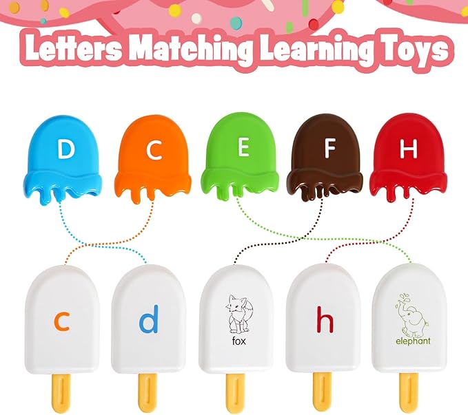 Alphabet Learning Toys Matching Letter ABC Fine Motor Toy Double-Side Ice Cream Toys Preschool Learning Activities Montessori for Toddler Kids Ages 2 3 4 5