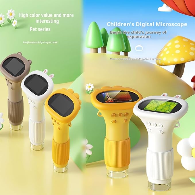 Lens Microscope Toy, Handheld Digital Microscopes, HD Pocket Portable Mini USB Microscopes Camera, 2" IPS Screen 1000X Microscope for Kids, Science Edu Fun Birthday Gifts Toys for Children (Yellow)