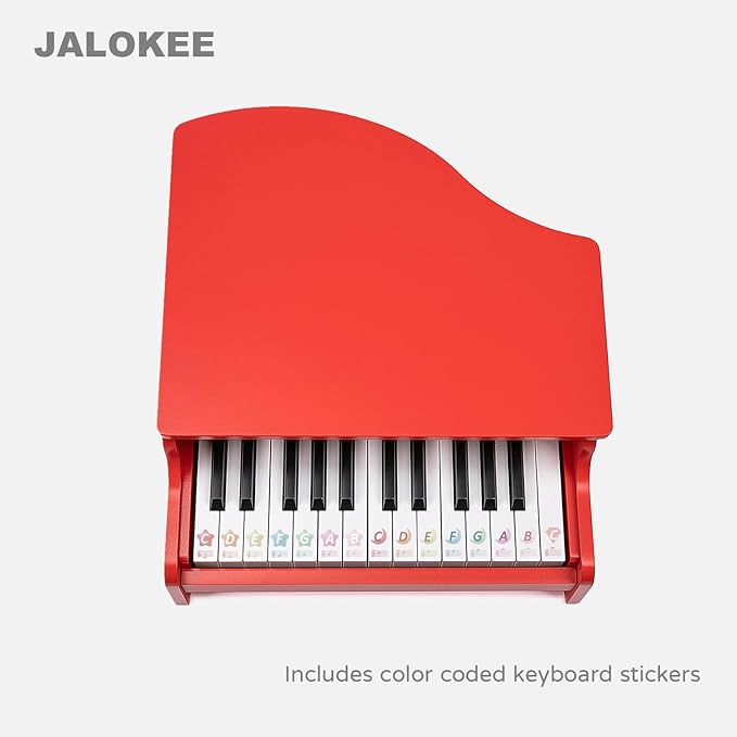 Kids Piano Keyboard, 25 Keys Grand Piano for Kids, Mini Music Educational Instrument Toy, Volume Adjustable, Wood Toy for Toddlers Girls Boys (Red)