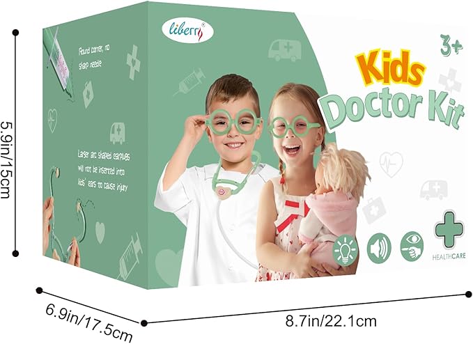 Liberry Doctor Kit for Toddlers 3 4 5 Years Old, 30-Piece Kid Doctor Toy with Stethoscope, Costume, Green Medical Pretend Play, Christmas Birthday Gift for Girls Boys