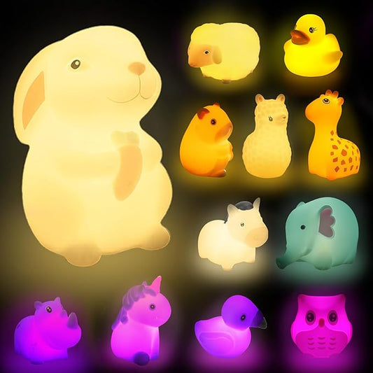 TOY Life 12 PCS Animals Light Up Bath Toys Ages 1-3, No Hole Glow Bath Toys for Kids, Baby Toddler Bath-Time Gifts for Easter, Christmas Stocking Stuffers for Kids, Ideal for Shower, Bathtub, Pool