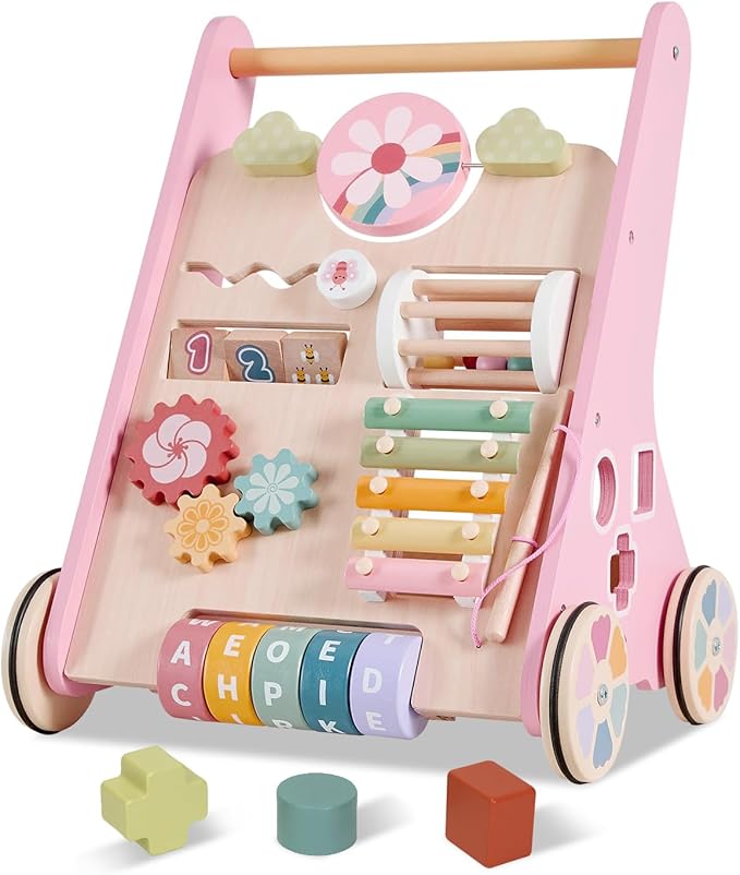 Wooden Baby Walker, Baby Push Walker, Montessori Toddler Walker Toy, Push and Pull Learning Activity Walkers, Baby Walker with Wheels for Boys&Girls 1 Year Old, Christmas Birthday Gifts for Toddler