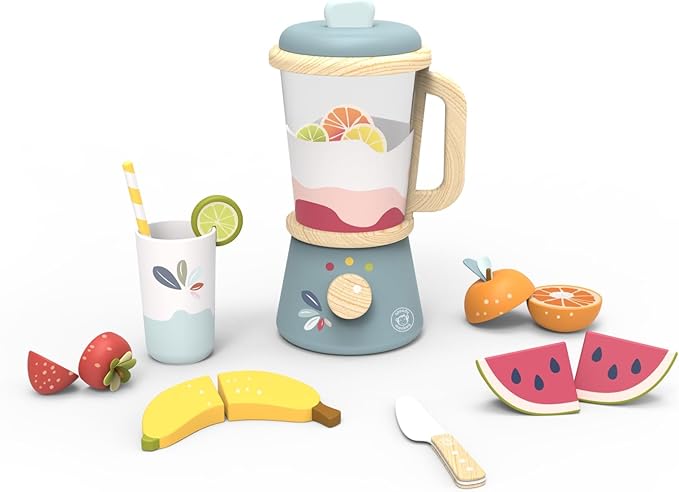 SPEEDY MONKEY Smoothie Maker Blender Set - FSC Wooden Food Blender Toy for Kids, Pretend Play Kitchen Appliance, Role Play Toy Mixer for Toddlers, Fun Fruity Smoothie Playset to Make a Healthy Shake